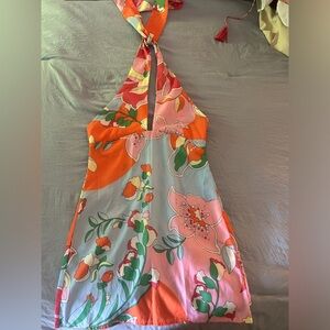 Floral multi color halter mini dress